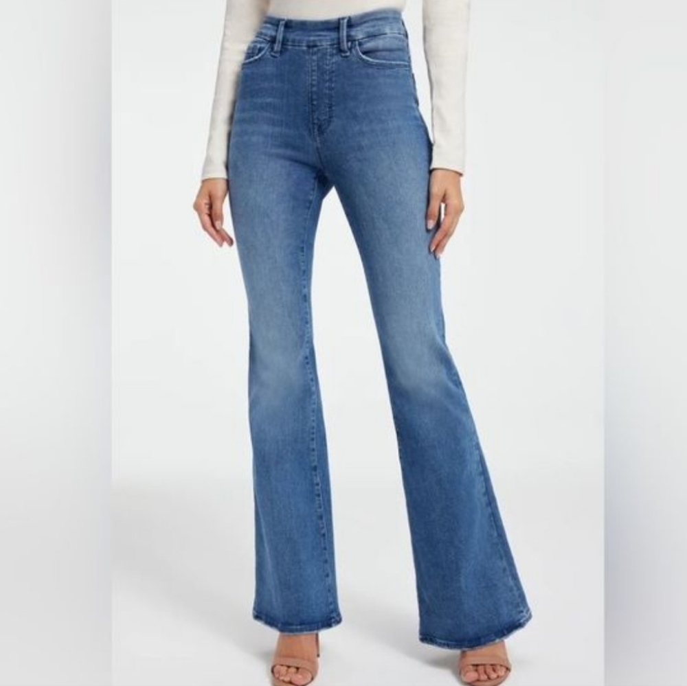 Good American Good Legs Flare Flat Tummy Smoothing Jeans Indigo NWT
